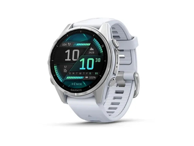 Garmin Fenix 8 - 43 mm - silver - sports watch with band - silicone - white stone - wrist size: 108-182 mm - display 1.4" - 32 GB - Bluetooth, Wi-Fi, ANT+ - 66 g