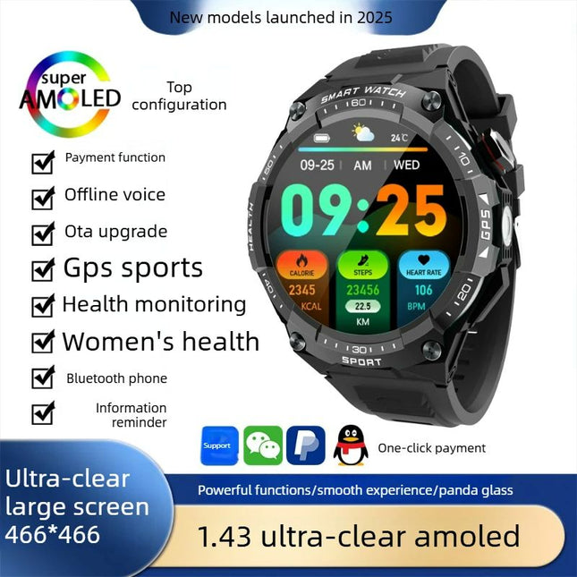 GPS Offline Voice Outdoor Flashlight Health Monitoring Activity Tracker Smart Watch AMOLED Display 11-30 Days Battery Life IPX8