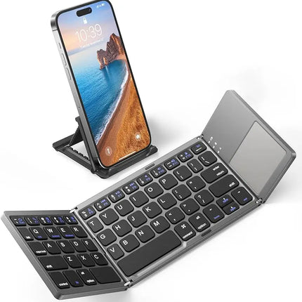 CE FCC RoHs Rechargeable Bluetooth Folding Keyboard with Touchpad Portable Slim Wireless Foldable Keyboard for Laptop Tablet