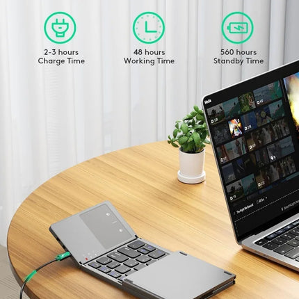 CE FCC RoHs Rechargeable Bluetooth Folding Keyboard with Touchpad Portable Slim Wireless Foldable Keyboard for Laptop Tablet