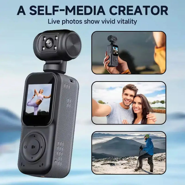 2K UHD 180° Rotatable Lens 130° Angle Night Vision WIFI Handheld Camera Pocket Action Camera for Outdoor Life Recording