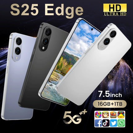 Hot Selling S25 Edge 5G LTE Multilingual Smartphone 7.3 Inch HD 120Hz Full Display Deca Core Snapdragon 800 Series 108MP Android