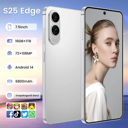 Hot Selling S25 Edge 5G LTE Multilingual Smartphone 7.3 Inch HD 120Hz Full Display Deca Core Snapdragon 800 Series 108MP Android
