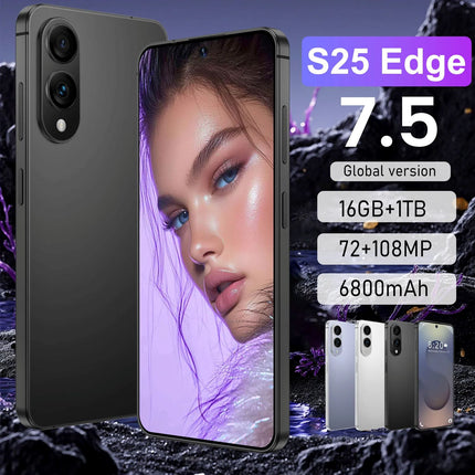 Hot Selling S25 Edge 5G LTE Multilingual Smartphone 7.3 Inch HD 120Hz Full Display Deca Core Snapdragon 800 Series 108MP Android