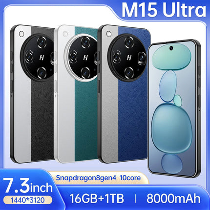 Unlocked Dual Card M15 Ultra 5G Smartphone 16GB+1TB Android 15 Mobile Phones 7.3inch HD Screen 100W Quick Charge Spanish