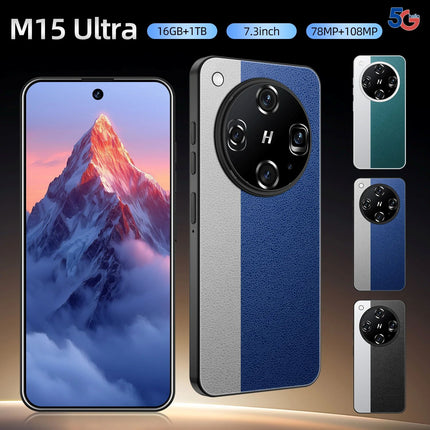 Unlocked Dual Card M15 Ultra 5G Smartphone 16GB+1TB Android 15 Mobile Phones 7.3inch HD Screen 100W Quick Charge Spanish