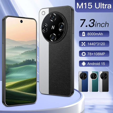 Unlocked Dual Card M15 Ultra 5G Smartphone 16GB+1TB Android 15 Mobile Phones 7.3inch HD Screen 100W Quick Charge Spanish