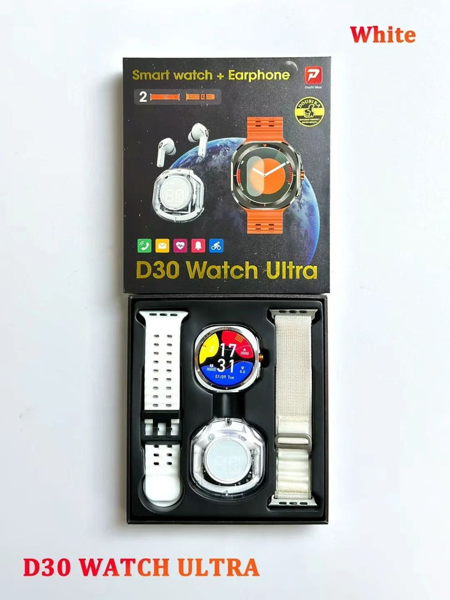 D30 Ultra Smartwatch with HD IPS Screen Double Band TWS Earbuds Smart Fitness Tracker and Waterproof IP68 for Android Users