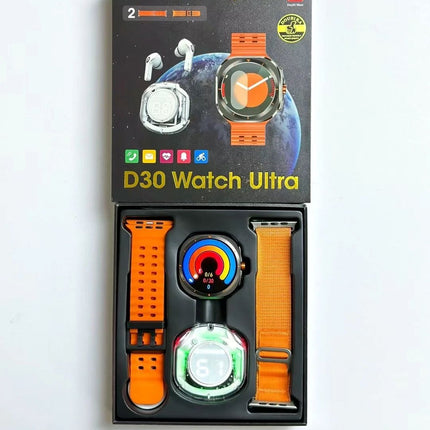 D30 Ultra Smartwatch with HD IPS Screen Double Band TWS Earbuds Smart Fitness Tracker and Waterproof IP68 for Android Users