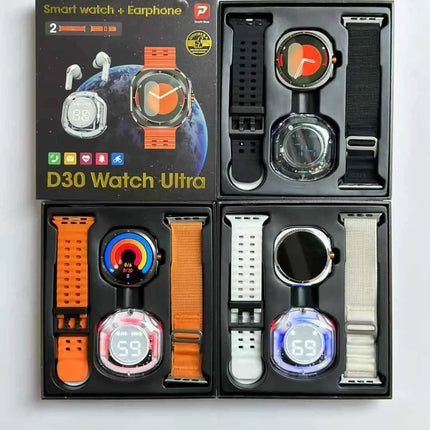 D30 Ultra Smartwatch with HD IPS Screen Double Band TWS Earbuds Smart Fitness Tracker and Waterproof IP68 for Android Users