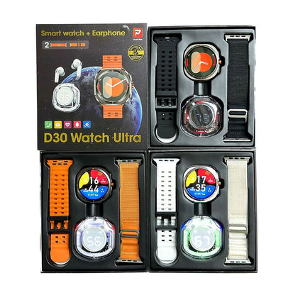 D30 Ultra Smartwatch with HD IPS Screen Double Band TWS Earbuds Smart Fitness Tracker and Waterproof IP68 for Android Users